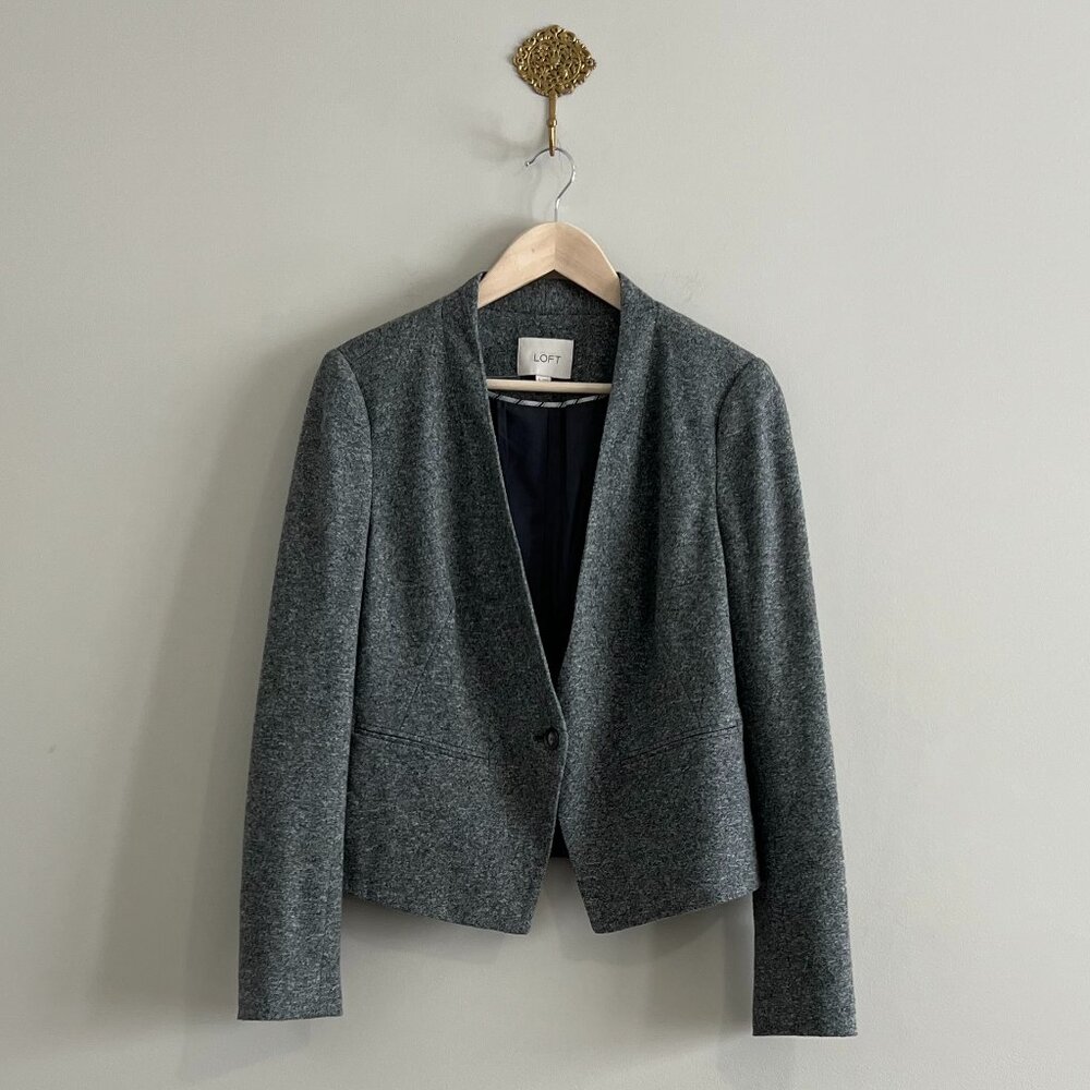 Ann Taylor LOFT Gray Blazer Size 8 Tailored One Button Classic Work Jacket NWT